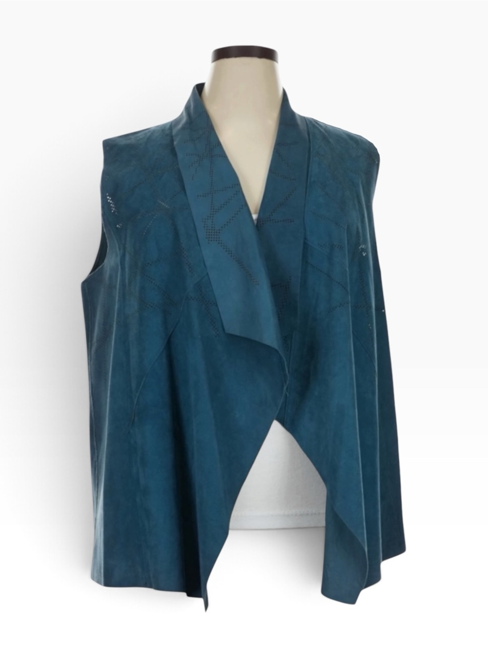 Elie Tahari Stormy Vest XL Teal Lamb Suede Laser Cut Waterfall NWT $848
